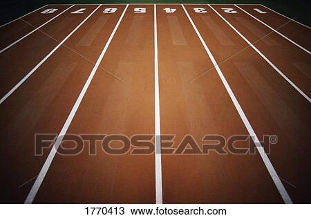 Stock Image - Running Track with six lanes. Fotosearch