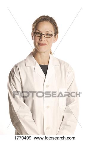 Woman in white lab coat View Large Photo Image Stock Photo - Woman in white lab coat. Fotosearch