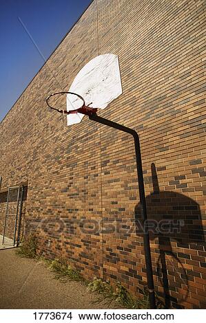 Picture - Basketball hoop against brick wall. Fotosearch