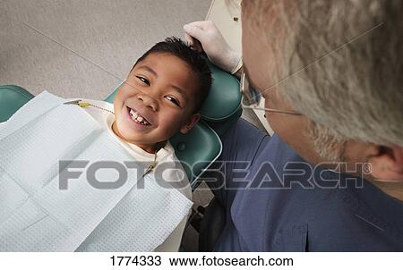 Stock Image - Boy in the dentist's chair. Fotosearch