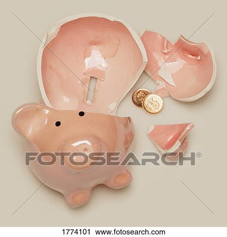 Stock Image - Broken piggy bank. Fotosearch