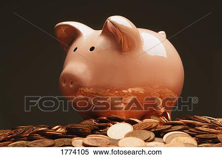 Piggy bank and coins View Large Photo Image Stock Photography - Piggy bank and coins. Fotosearch