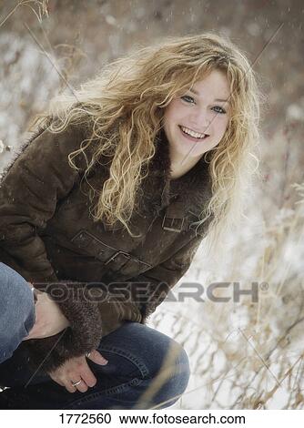 Portrait of woman outside in snow View Large Photo Image Stock Image - Portrait of woman outside in snow. Fotosearch