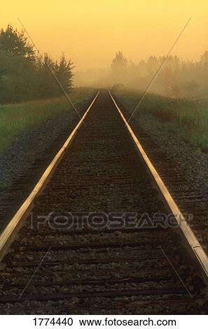 Railway track disappears in the mist View Large Photo Image Stock Image - Railway track disappears in the mist. Fotosearch