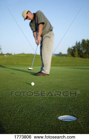 Stock Photograph - Sinking the putt. Fotosearch