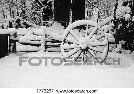 Wagon wheel covered in snow View Large Photo Image Stock Photo - Wagon wheel covered in snow. Fotosearch