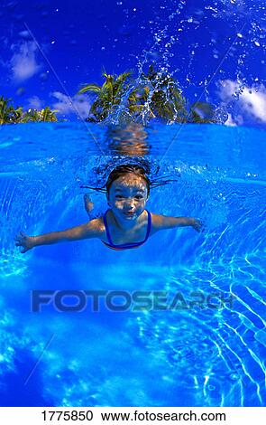 Girl swimming in pool View Large Photo Image Stock Image - Girl swimming in pool. Fotosearch