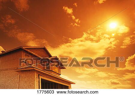 Golden sky and house View Large Photo Image Stock Image - Golden sky and house. Fotosearch