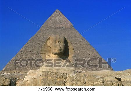 Stock Photo - Great Sphinx statue and pyramid. Fotosearch