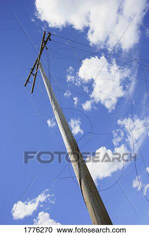 Stock Image - Old telegraph pole and wires. Fotosearch