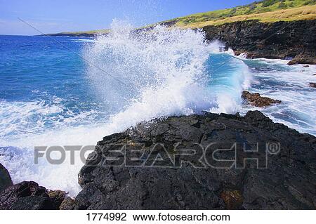 Waves crashing on rock shore View Large Photo Image Stock Image - Waves crashing on rock shore. Fotosearch