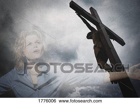 Woman and the crucifixion View Large Photo Image Stock Photograph - Woman and the crucifixion. Fotosearch