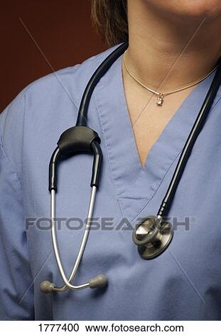 Stock Image - A nurse or doctor with a stethoscope. Fotosearch