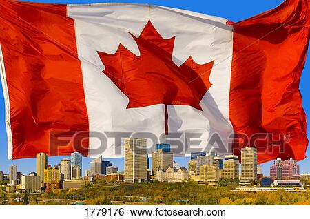 Canadian flag behind Edmonton View Large Photo Image Stock Photograph - Canadian flag behind Edmonton. Fotosearch
