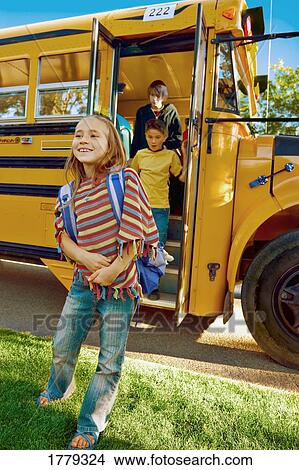 Children getting off school bus View Large Photo Image Picture - Children getting off school bus. Fotosearch