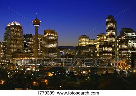 Stock Photo - Downtown at night. Fotosearch