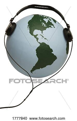Stock Image - Earth wearing headphones. Fotosearch