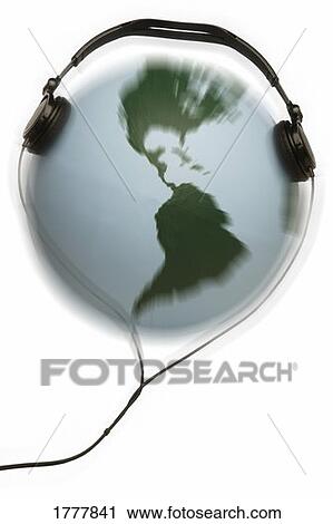 Stock Image - Earth wearing headphones. Fotosearch