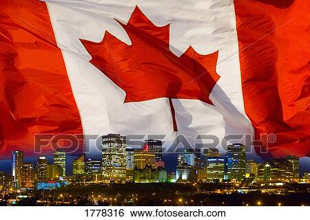 Flag of Canada over Alberta's Capital City View Large Photo Image Stock Photograph - Flag of Canada over Alberta's Capital City. Fotosearch