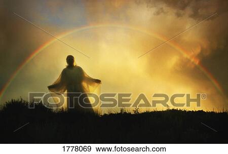 Stock Photo - Rainbow above angel. Fotosearch