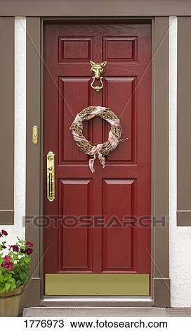 Red front door with a wreath View Large Photo Image Stock Image - Red front door with a wreath. Fotosearch