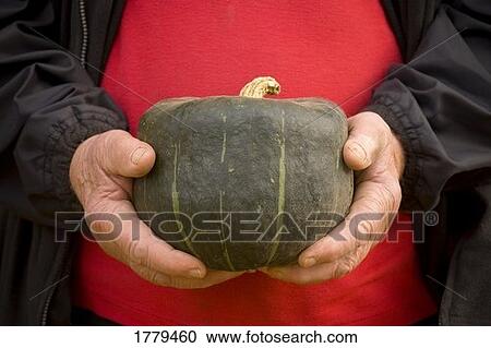Stock Image - Senior holds a squash. Fotosearch