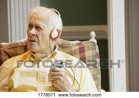Senior listening to music View Large Photo Image Stock Image - Senior listening to music. Fotosearch