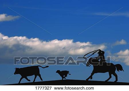 Silhouette of a rancher roping cattle View Large Photo Image Stock Photo - Silhouette of a rancher roping cattle. Fotosearch