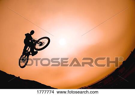 Picture - Silhouette of stunt cyclist. Fotosearch