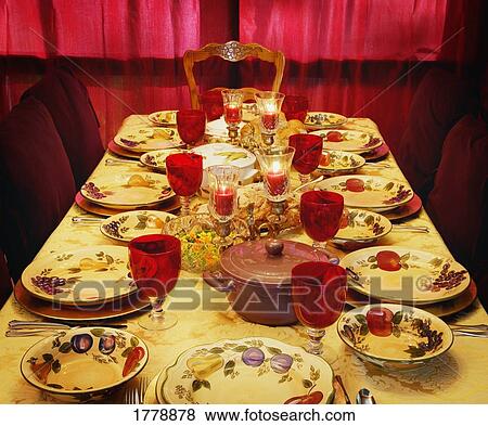 Stock Photo - Table set for Thanksgiving meal. Fotosearch