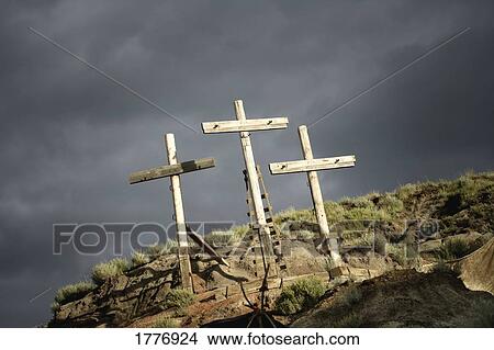 Three crosses on a hill View Large Photo Image Picture - Three crosses on a hill. Fotosearch