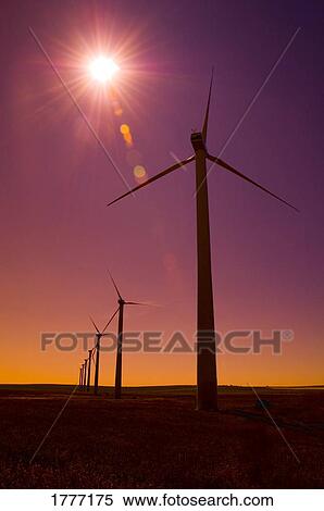 Stock Photography - Windmills against a rising sun. Fotosearch