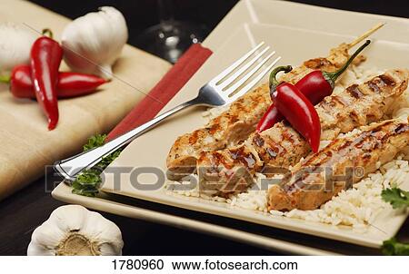 Chicken skewers View Large Photo Image Stock Image - Chicken skewers. Fotosearch