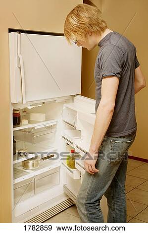 Stock Photo - Looking in an empty fridge. Fotosearch