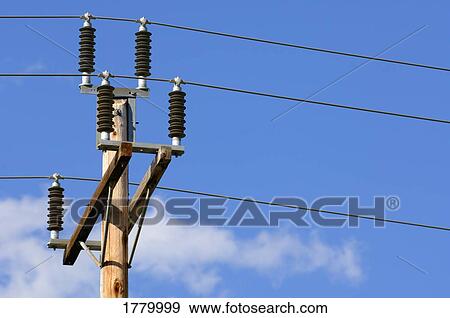 Stock Photo - Power lines and transformer. Fotosearch