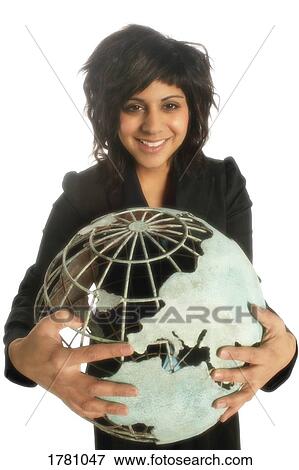 Stock Photo - Woman holding globe. Fotosearch