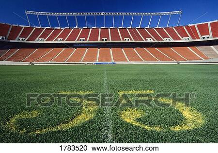 Stock Image - Centre Line of Football Stadium. Fotosearch