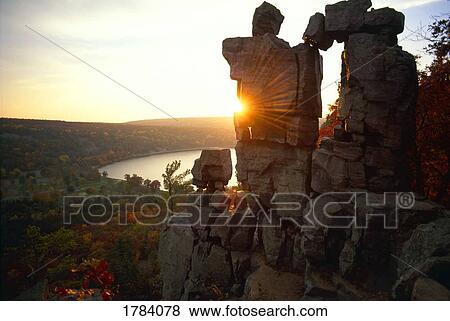 Stock Photo - Devil's Lake State Park at sunset. Fotosearch