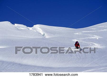 Stock Image - Downhill skier, Moose's Tooth, Denali National Park. Fotosearch