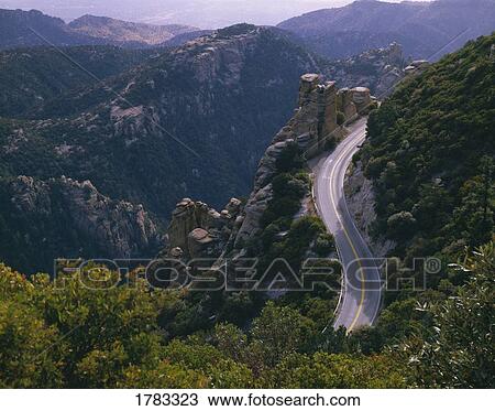 Stock Image - Highway winds through a rugged landscape. Fotosearch