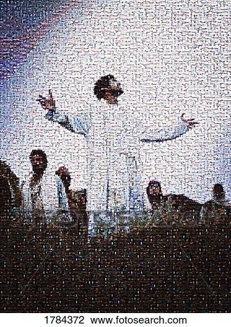 Stock Image - Mosaic of Jesus Christ and crowd. Fotosearch