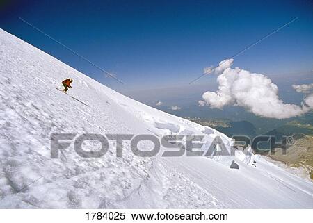 Skier on Emmons Glacier, Mount Rainier View Large Photo Image Stock Photography - Skier on Emmons Glacier, Mount Rainier. Fotosearch