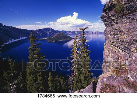 Stock Photography - View of Wizard Island at Crater Lake National Park. Fotosearch
