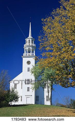 Stock Image - White church in autumn. Fotosearch