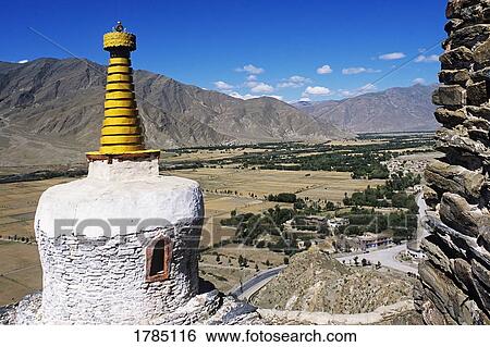 Stock Photograph - Chorten or Stupa at Yumbulagang, Nedong County, Tibet, China. Fotosearch