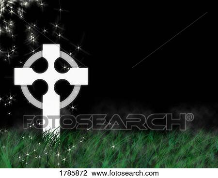 Stock Image - Cross tombstone in tall grass. Fotosearch
