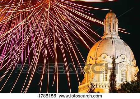 Fireworks at night by the Albertan parliament building View Large Photo Image Stock Photograph - Fireworks at night by the Albertan parliament building. Fotosearch