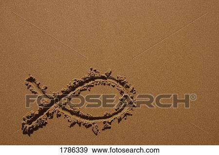 Stock Photo - Fish symbol in sand. Fotosearch