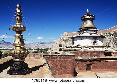 Stock Photo - Gyantse Kumbrun from the Pelkor Chode Monastery, Gyantse, Tibet, China. Fotosearch