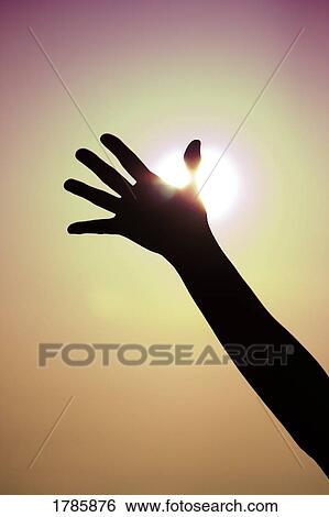 Hand raised in sky View Large Photo Image Stock Photograph - Hand raised in sky. Fotosearch